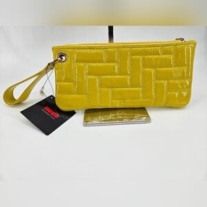 NEW Hobo International YELLOW QUILTED Leather Bag Purse WRISTLET Wallet SAMPLE